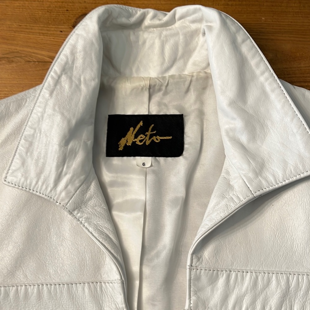 Neto size 6 white leather jacket.